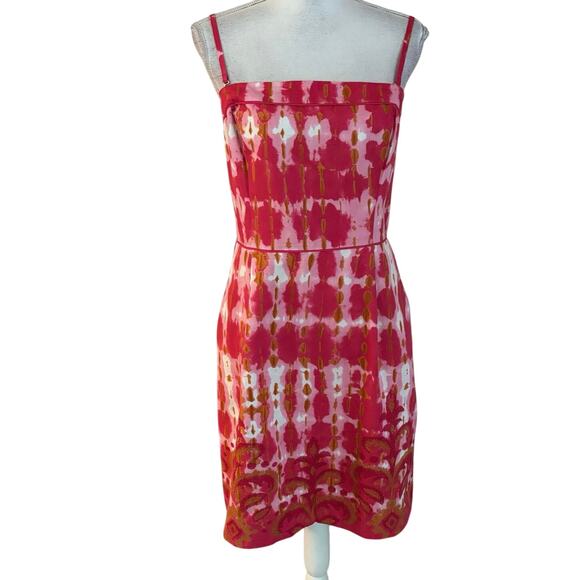 Tabitha Anthropologie Size 14 Sheath Dress Pink Watercolor Pockets Embroidered - Picture 1 of 5